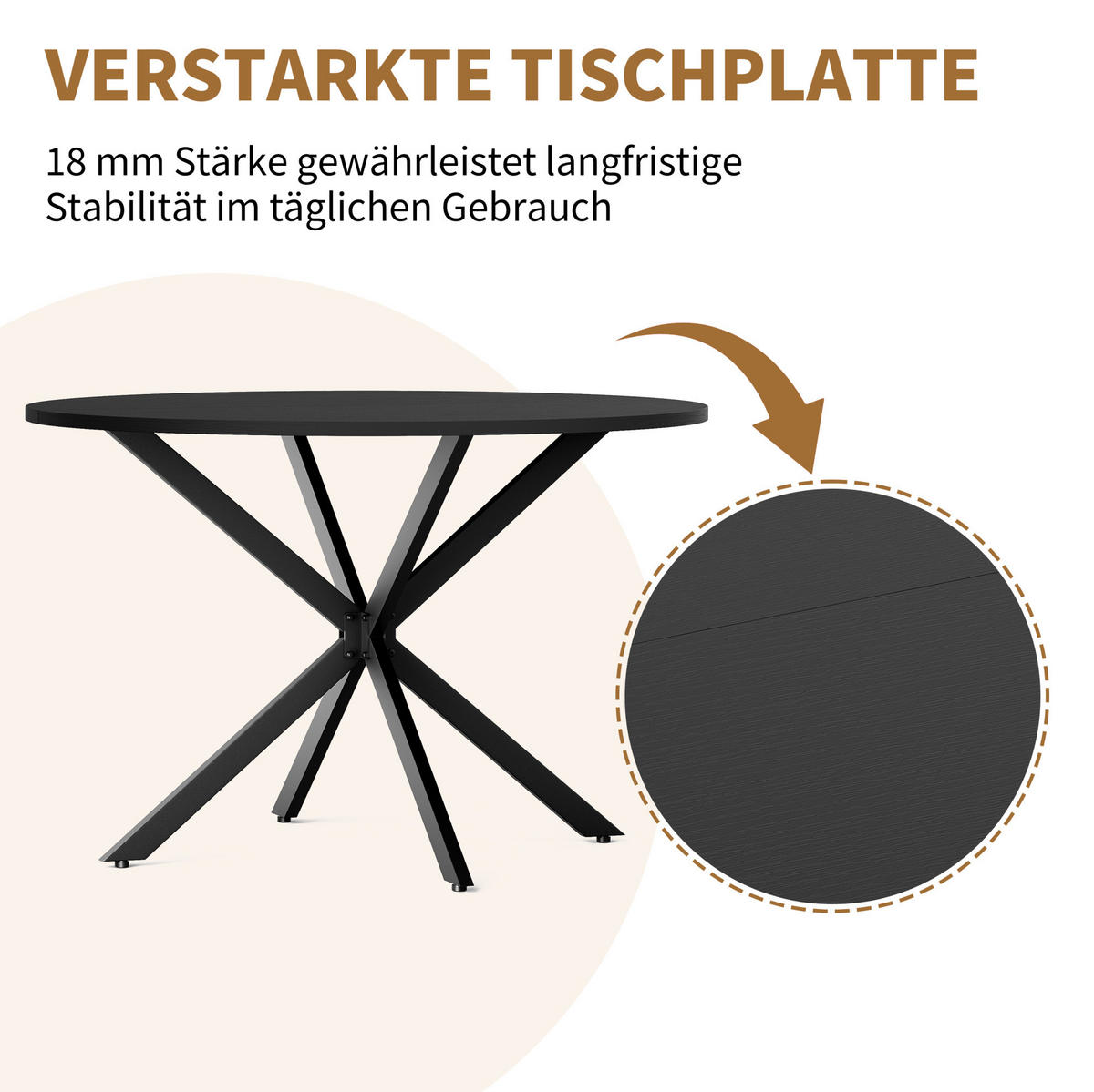 ESSTISCH rund 120 cm Schwarz - Schwarz, Metall (120/120/78cm) - Meubliv