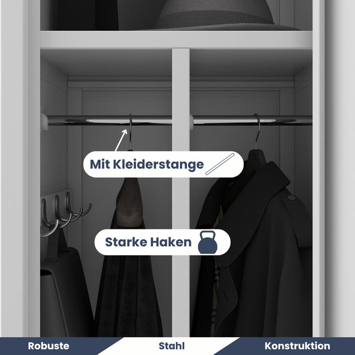 UMKLEIDESCHRANK Spind KACPER 1 Abteil 180x40x50cm Grau - Grau, Metall (40/180/50cm) - Jan Nowak
