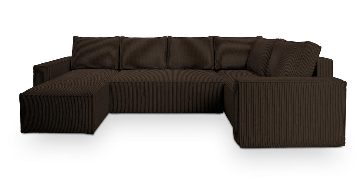 WOHNLANDSCHAFT NORENA R-S Braun Kordstoff mit Schlaffunktion - Braun, Holz (295/85/157.5cm) - MASSENO