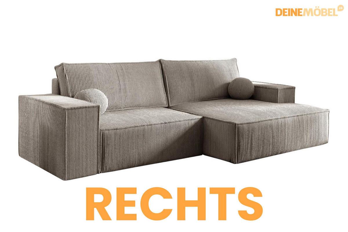 ECKSOFA NEPTUN 255/148 in Cord Beige rechts - Beige, Holz/Holzwerkstoff (255/148cm) - Deine Möbel 24