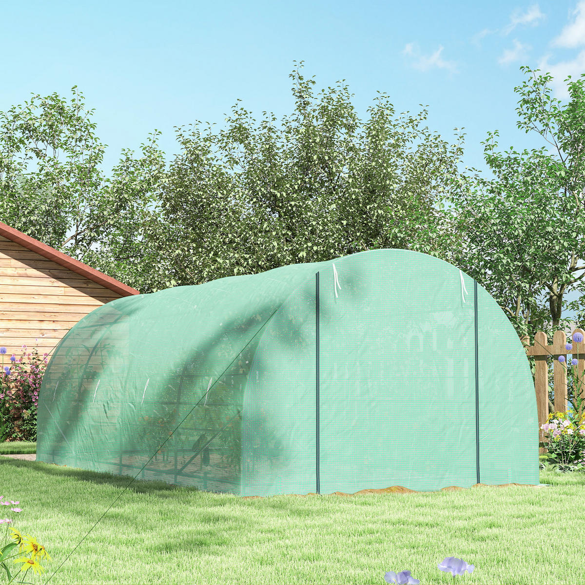 GEWÄCHSHAUS DE-05813 Folientunnel mit Fenster 595/300/200 cm Grün - Grün, Kunststoff/Metall (300/200/595cm) - ComfortXL