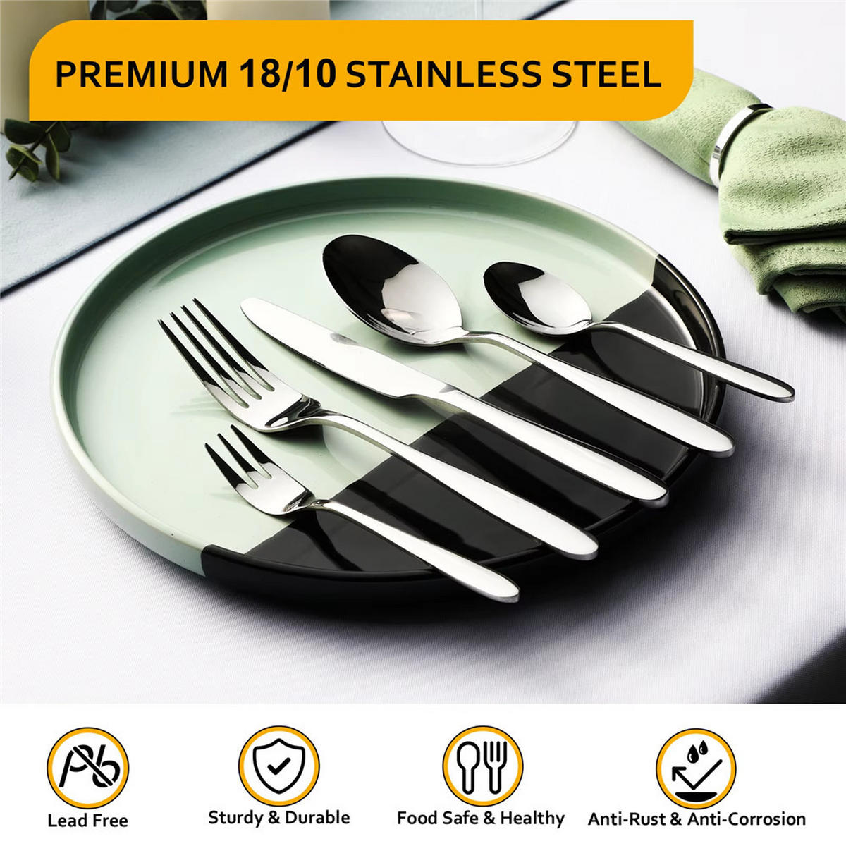 BESTECKSET 60-teilig Edelstahl für 12 Personen - Silberfarben, Metall (1.9/0.5/22cm) - Bextcok