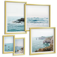 BILDER SET 5er Set - 50x50 cm & 20x30 cm & 40x60 cm Goldrahmen - Küstenlandschaftsblick - Goldfarben, Kunststoff (40/60cm) - TULUP