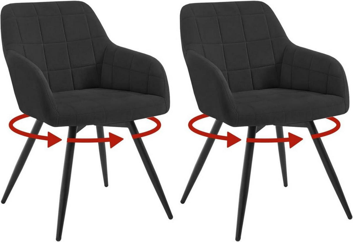 ESSZIMMERSTUHL 2er Set, drehbar, Samt, Schwarz - Schwarz, Textil/Metall (57/78/63cm)