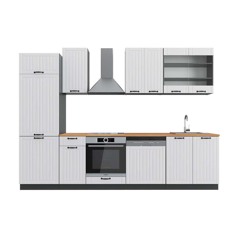 KÜCHENZEILE Fame-Line Weiß Landhaus/Anthrazit 300 cm, AP Eiche - Anthrazit/Weiß, Holzwerkstoff (300/81.6/60cm) - Vicco