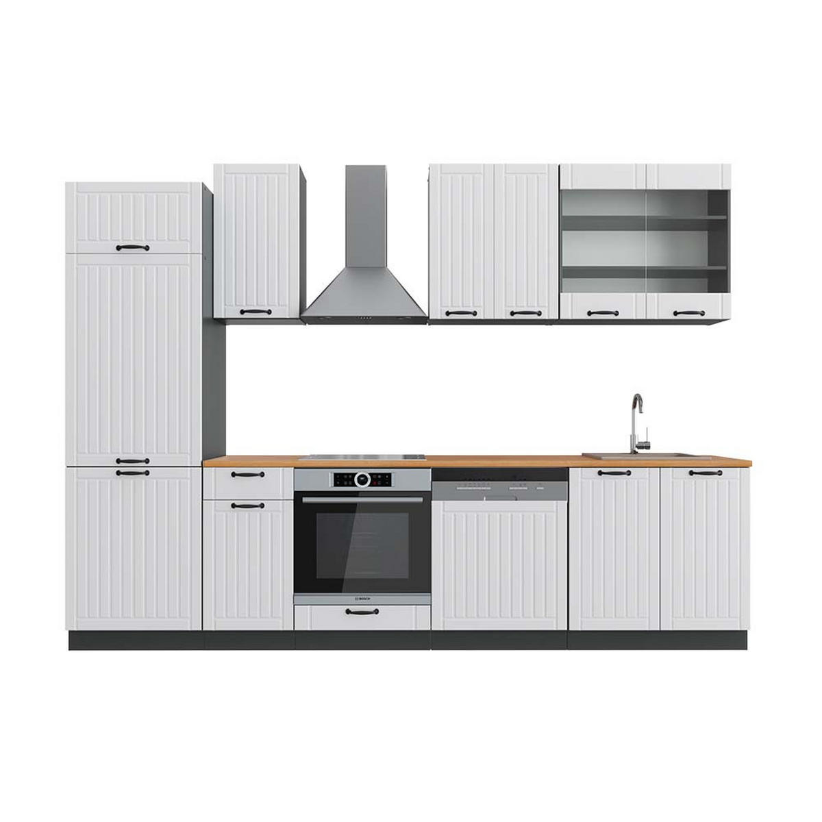 KÜCHENZEILE Fame-Line Weiß Landhaus/Anthrazit 300 cm, AP Eiche - Anthrazit/Creme, Holzwerkstoff (300/81.6/60cm) - Vicco
