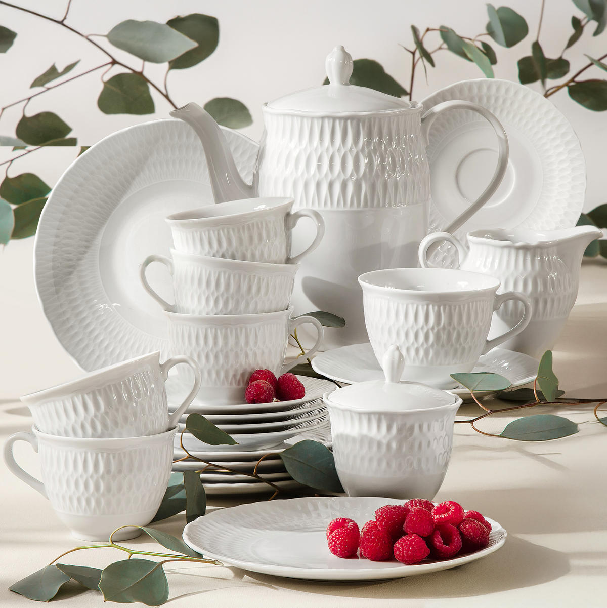 KAFFEESERVICE 6 Personen CMIELOW SOFIA 21-tlg aus Porzellan - Weiß, Keramik (21/22/21cm) - KONSIMO®