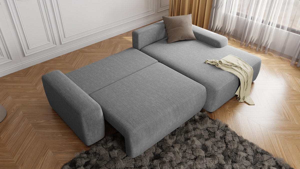 ECKSOFA Lopez Hellgrau Samt-Stoff - Hellgrau/Schwarz, Holz/Kunststoff (264/162cm) - S-Style Möbel