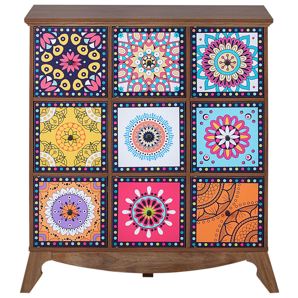 KOMMODE Dunkler Holzfarbton Kuma - Blau/Pink, Holzwerkstoff (79/92/40cm) - Beliani