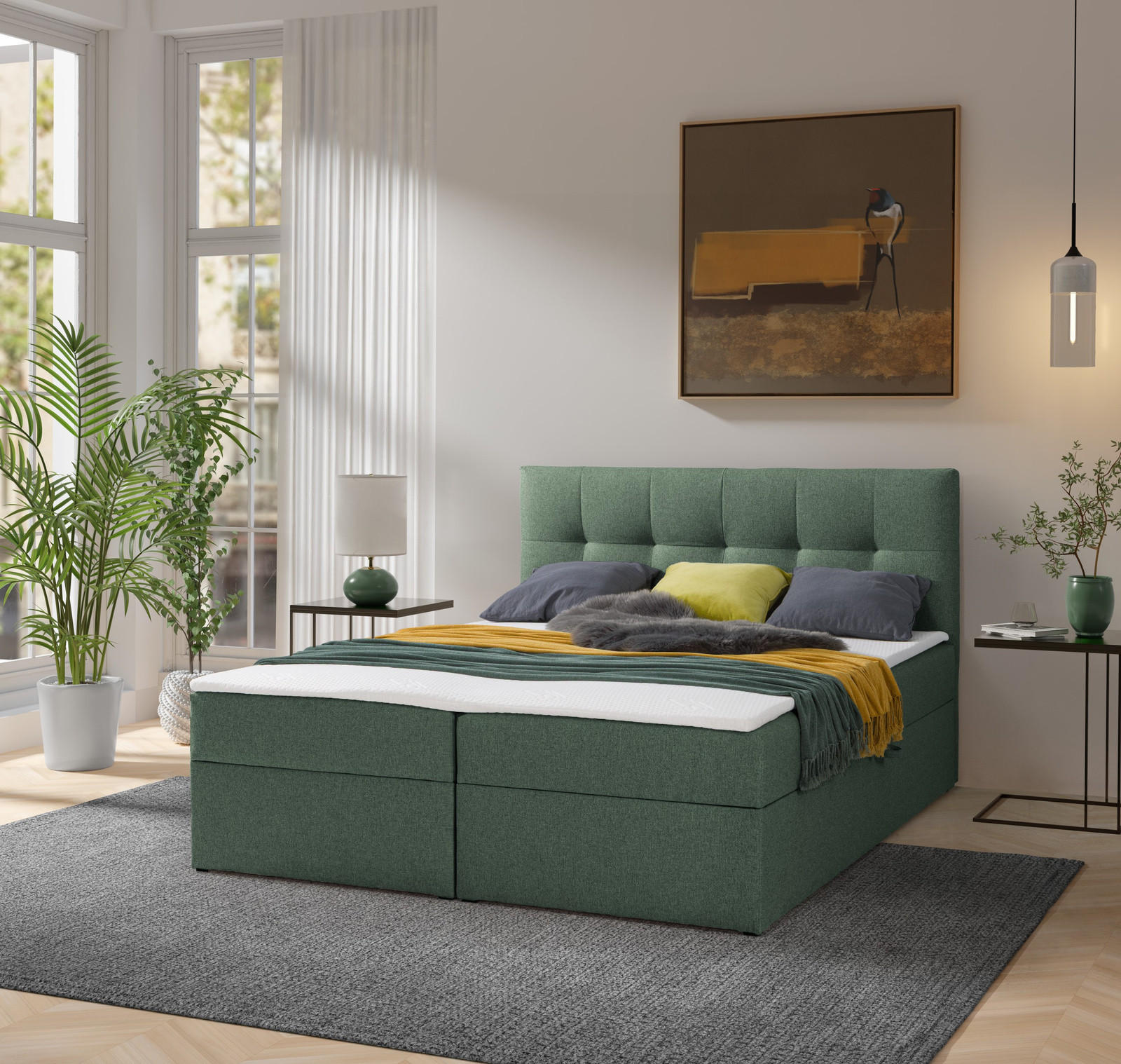 BOXBETT Toronto 160x200 Bonell-Matratze H3 und Topper - Silberfarben/Grün, Holz/Holzwerkstoff (160/200cm) - Ravio