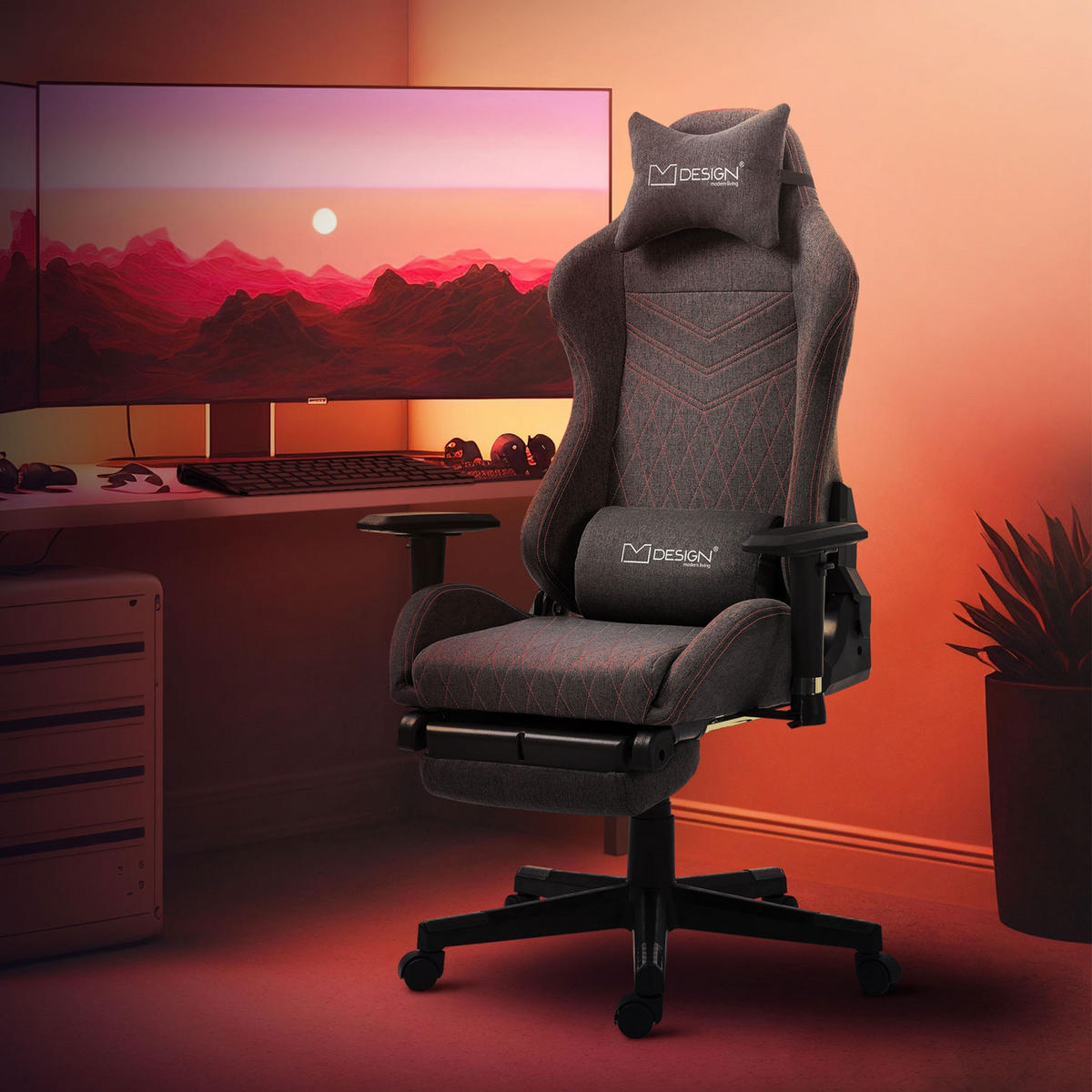 GAMING-STUHL grau/rot - Grau, Metall (70/131/72cm) - ML-DESIGN