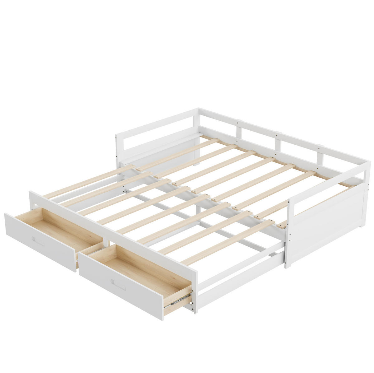 BETT ausziehbar mit Stauraum Kiefernholz weiß 90/200 cm - Weiß, Holz (90/200cm) - OKWISH