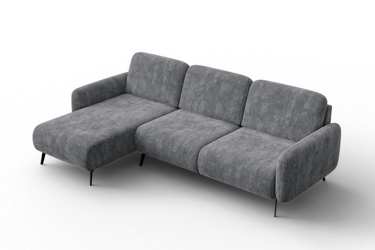 ECKSOFA FEBE 4-Sitzer LINKS, grauer Chenille-Stoff - Schwarz/Grau, Holz/Textil (264/157cm) - Wozimo