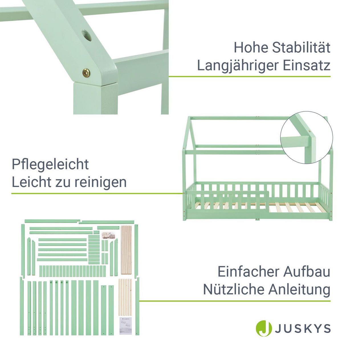 KINDERBETT Marli mit Matratze mint 90x200 cm - Mintgrün, Holz (90/200cm) - Juskys