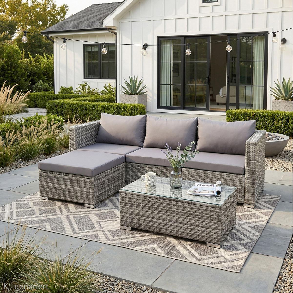 GARTENLOUNGE Queens Polyrattan Grau - Grau, Kunststoff - SVITA