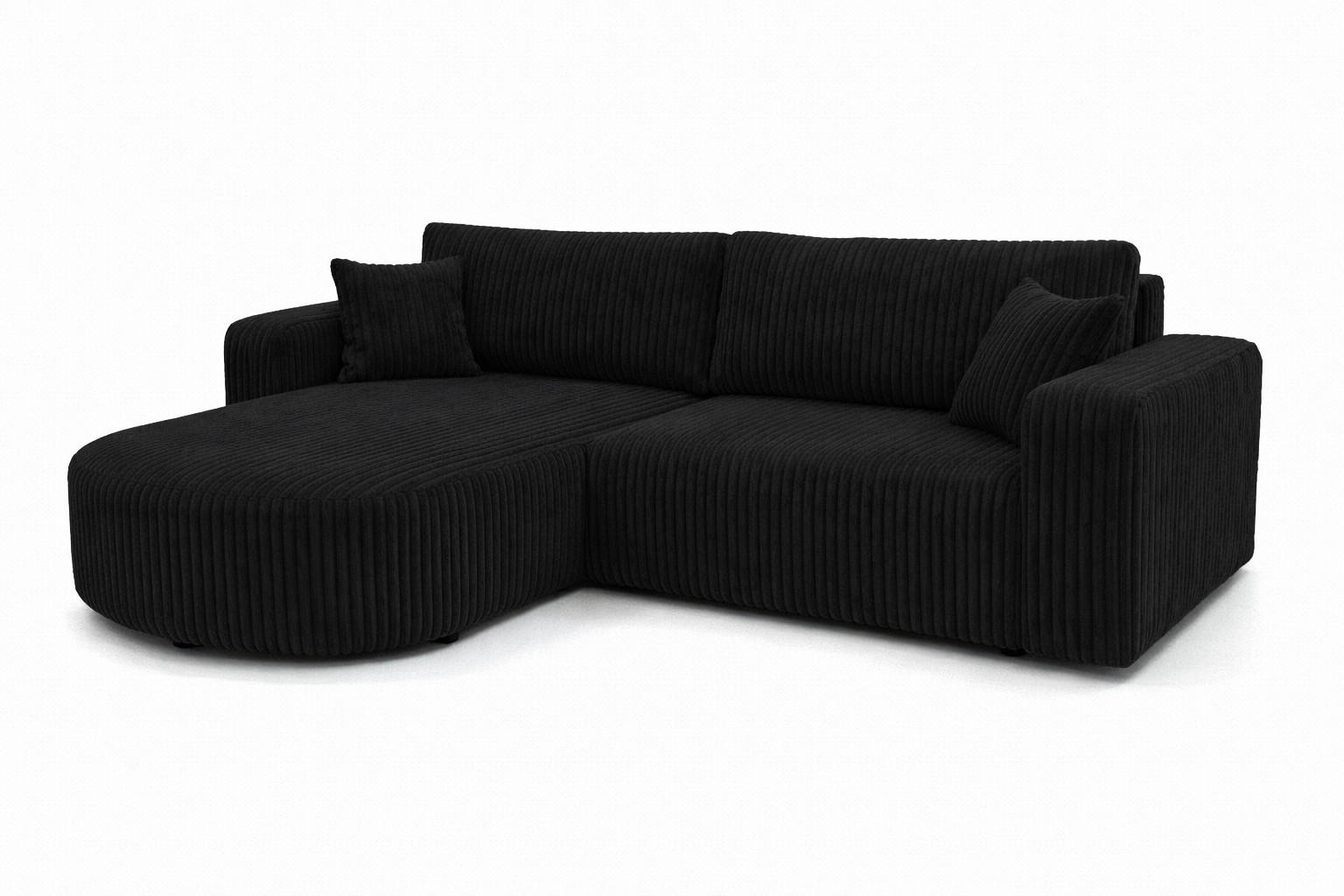 ECKSOFA Mit Schlaffunktion, Cordstoff Tilia, Schwarz, Links, ROUND ONE - Schwarz, Holz (244/175cm) - Kaiser Möbel