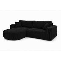 ECKSOFA Mit Schlaffunktion, Cordstoff Tilia, Schwarz, Links, ROUND ONE - Schwarz, Holz (244/175cm) - Kaiser Möbel