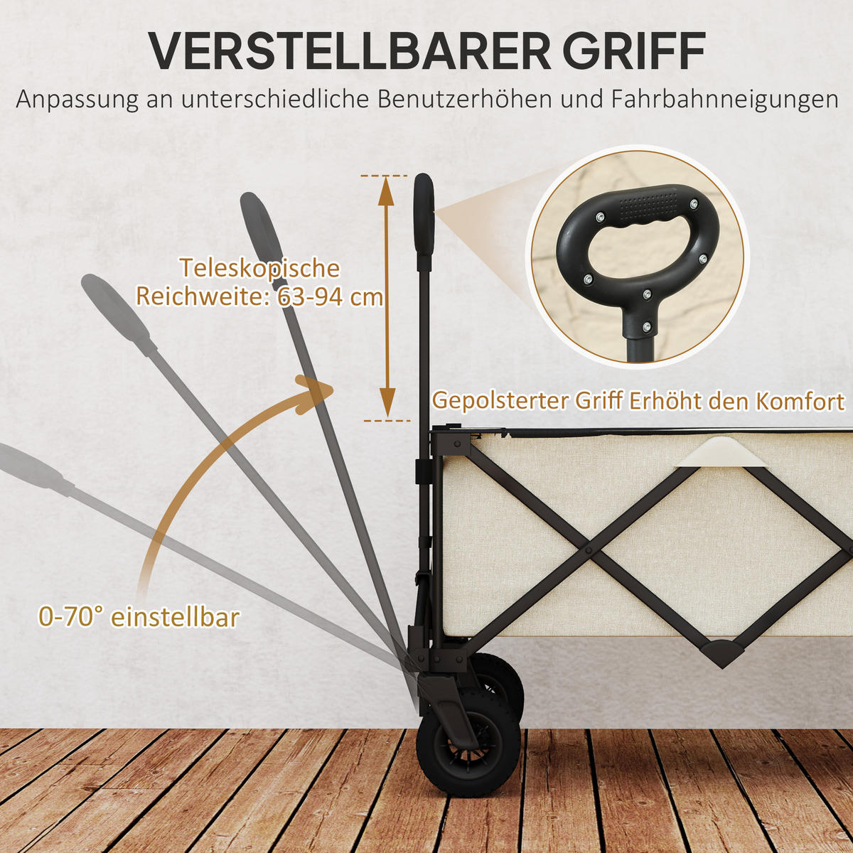 GARTENWAGEN 100 kg belastbar, klappbar Transportwagen mit herausnehmbare Plane - Beige, Metall (48/92/90cm) - Outsunny