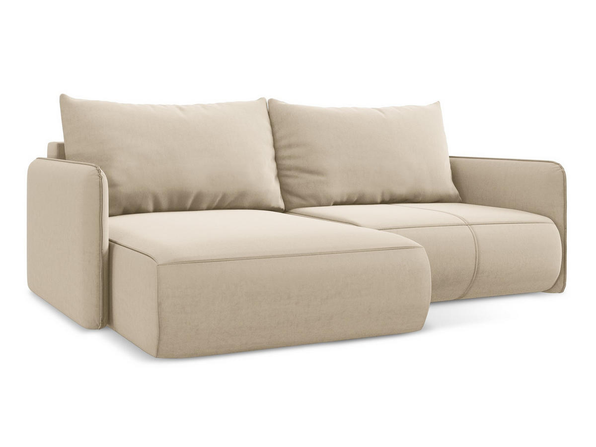 ECKSOFA mit Schlaffunktion Samt Stoff Beige - Beige/Creme, Kunststoff/Textil (148/207cm) - Makamii