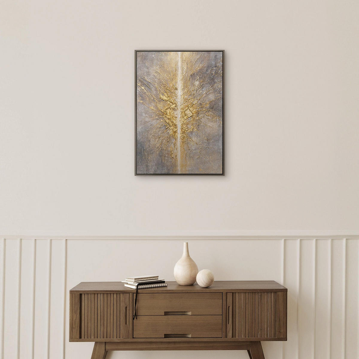 GEMÄLDE Energiestrahl Schattenfugenrahmen Grau 70x50 cm - Grau, Holz (70/50cm) - YS-art gallery
