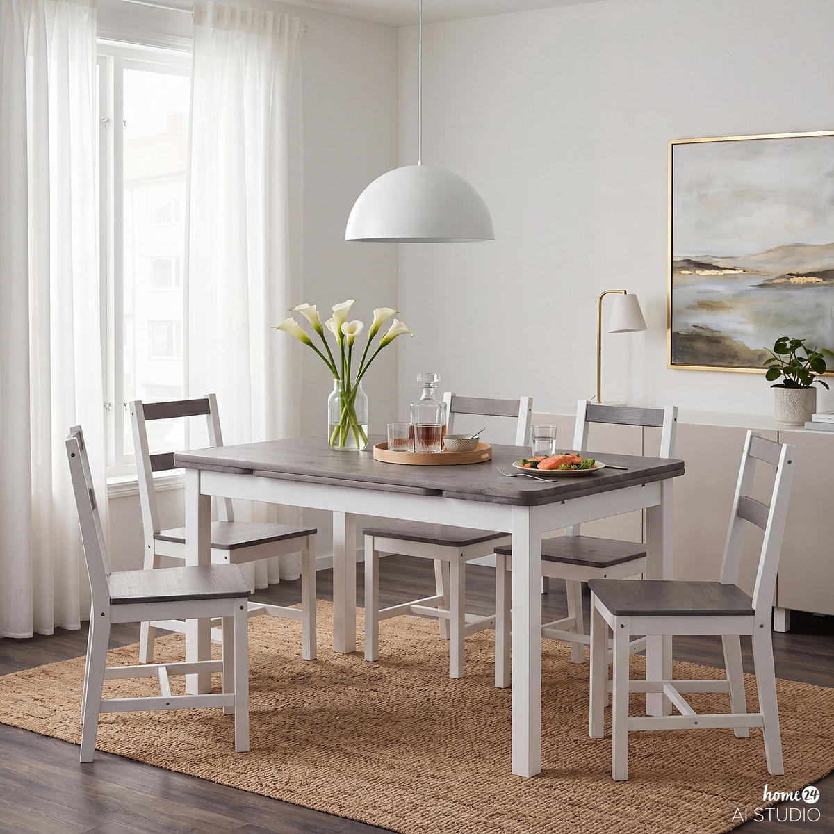 ESSTISCH mit ansteckplatten - Kiefer massiv - Kieferfarben, Holz (77/104/74cm) - home24
