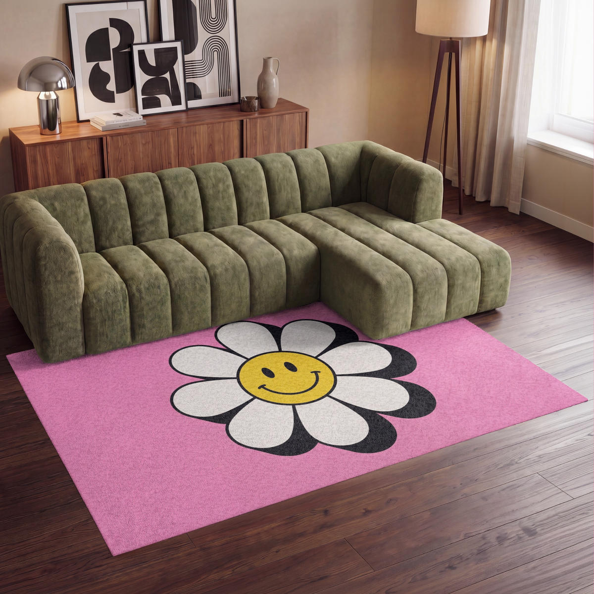 TEPPICH - Smiley - Blume - Rosa - 230x150 cm - Pink, Kunststoff/Textil (230/0.4cm) - OnlyWow