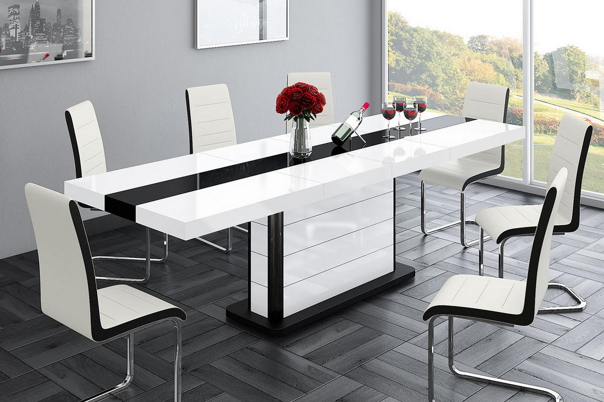 ESSTISCH rechteckig Hochglanz Schwarz, Weiß ausziehbar - Schwarz Hochglanz/Weiß Hochglanz, Holzwerkstoff (89/160/75cm) - designimpex
