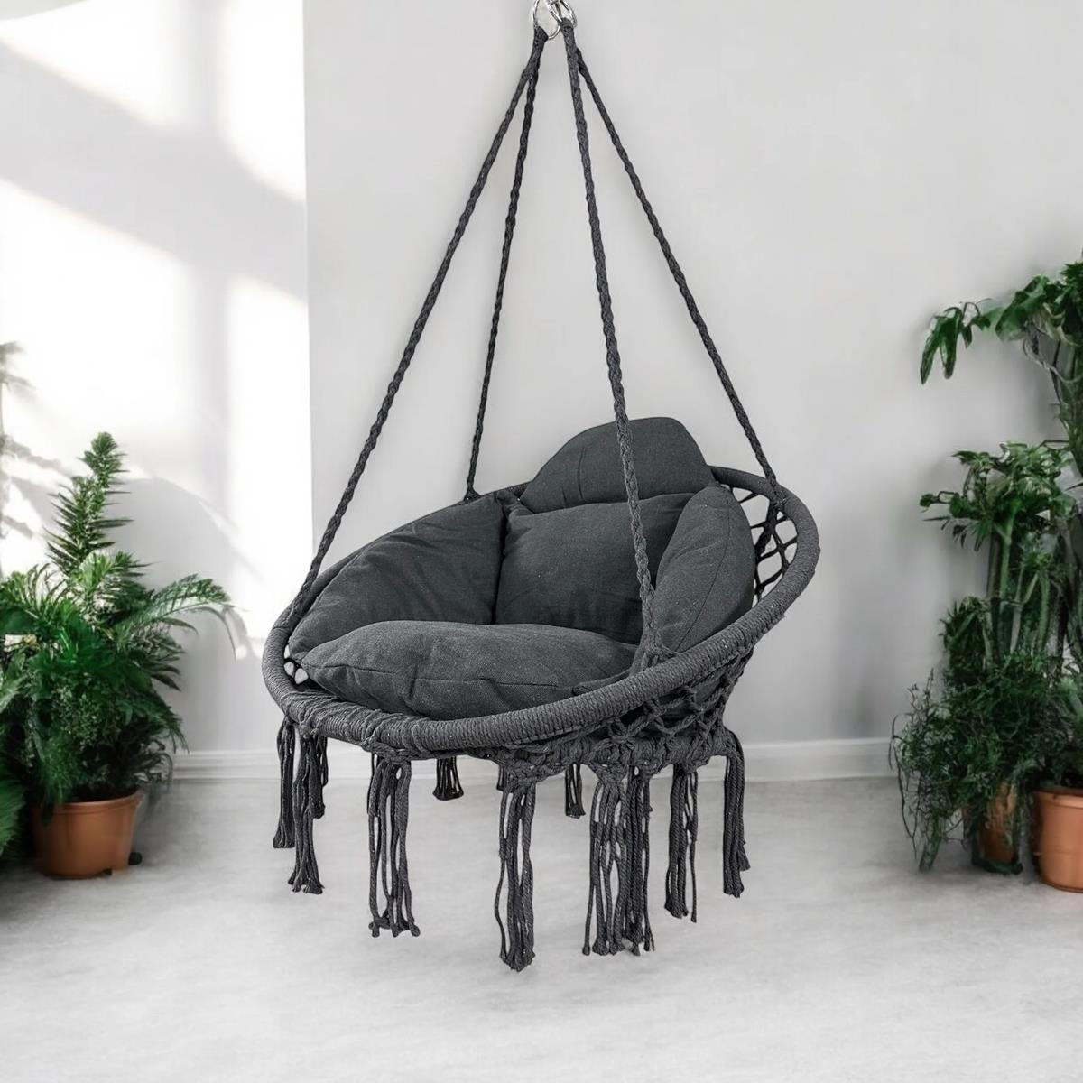 HÄNGESESSEL BLISS Dunkelgrau, mit Kissen - Grau, Metall (80/120/61cm) - Bettso