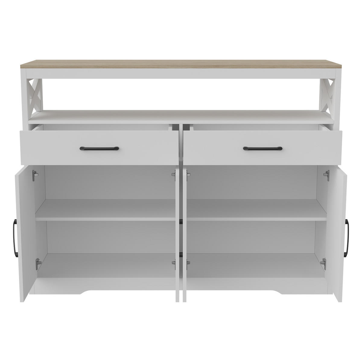 SIDEBOARD weiß holz 2 schubladen 2 türen offene regale - Weiß, Holzwerkstoff (40/105/140cm) - SHOPENTRA