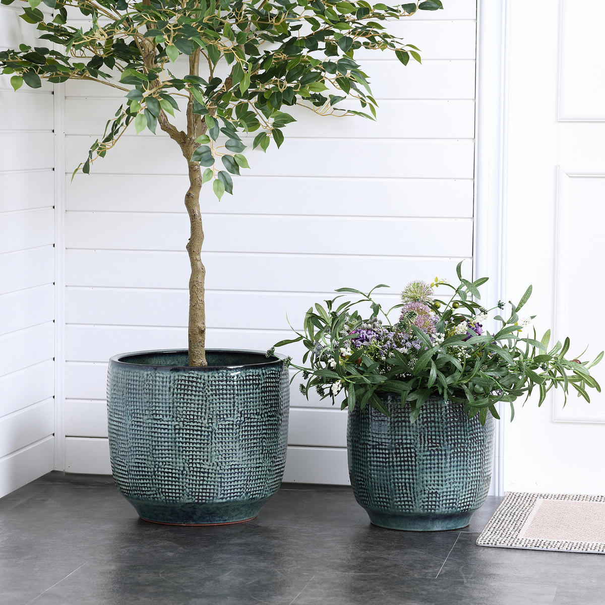 ÜBERTOPF Keramik Graugrün 30x28cm - Dunkelgrün, Keramik (29cm) - Hometopia