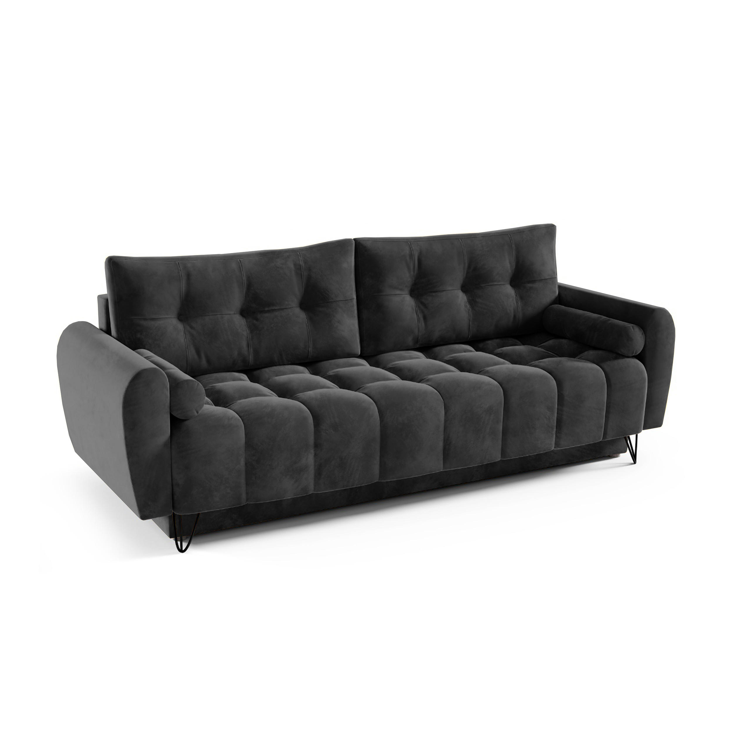SCHLAFSOFA Malaga 3-Sitzer, Schwarz - Schwarz, Textil (223/93/100cm) - Beautysofa