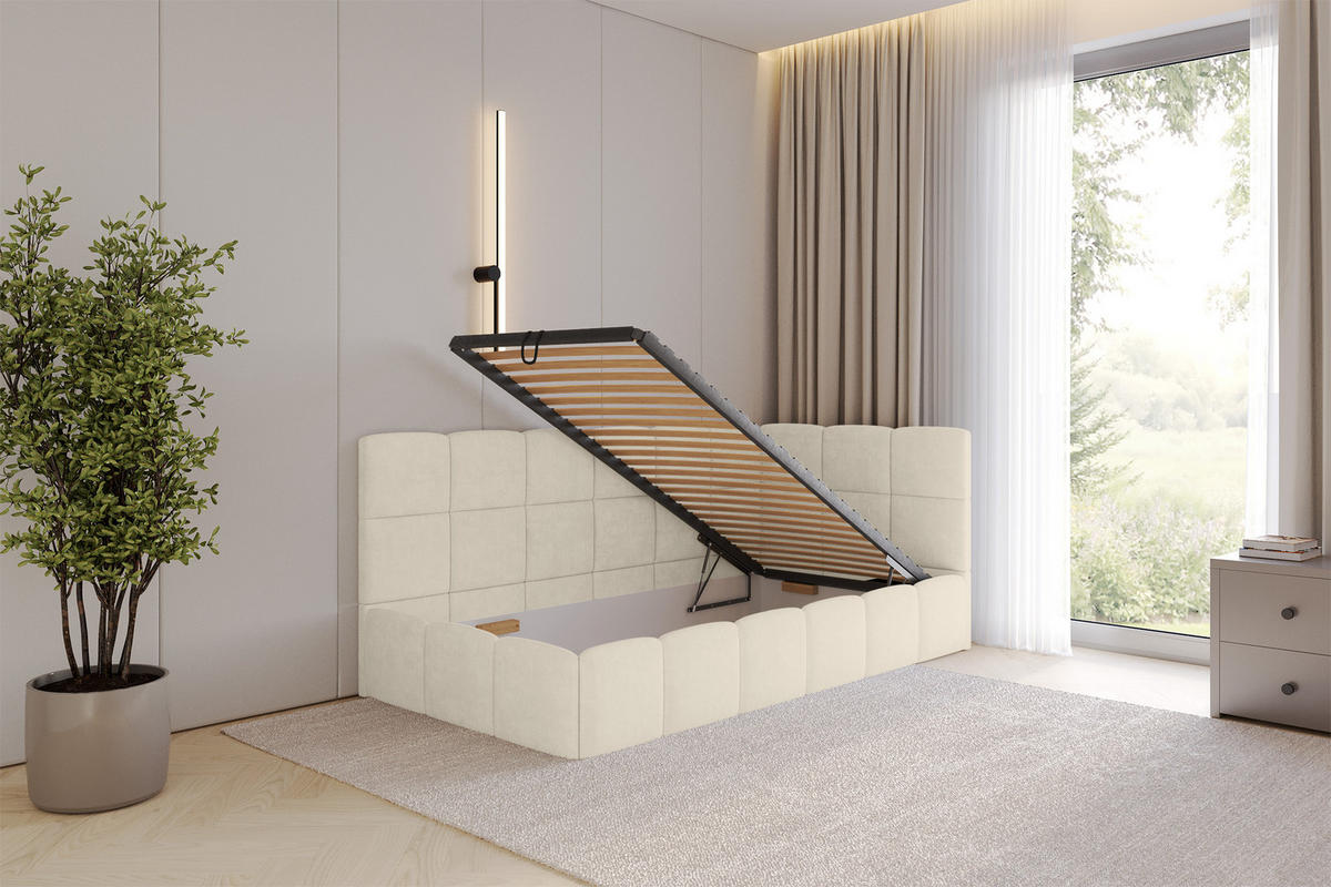 EINZELBETT Jugendbett mit Bettkasten Links, mit Matratze - LIVY 100x200 Beige - Cappuccino, Holzwerkstoff/Textil (100/200cm) - ALTDECOR