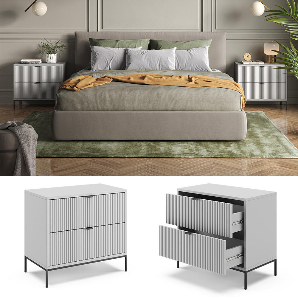 NACHTTISCHE Eliza Grau 66 x 60 cm 2er Set - Grau, Holzwerkstoff (66/60/36cm) - Vicco