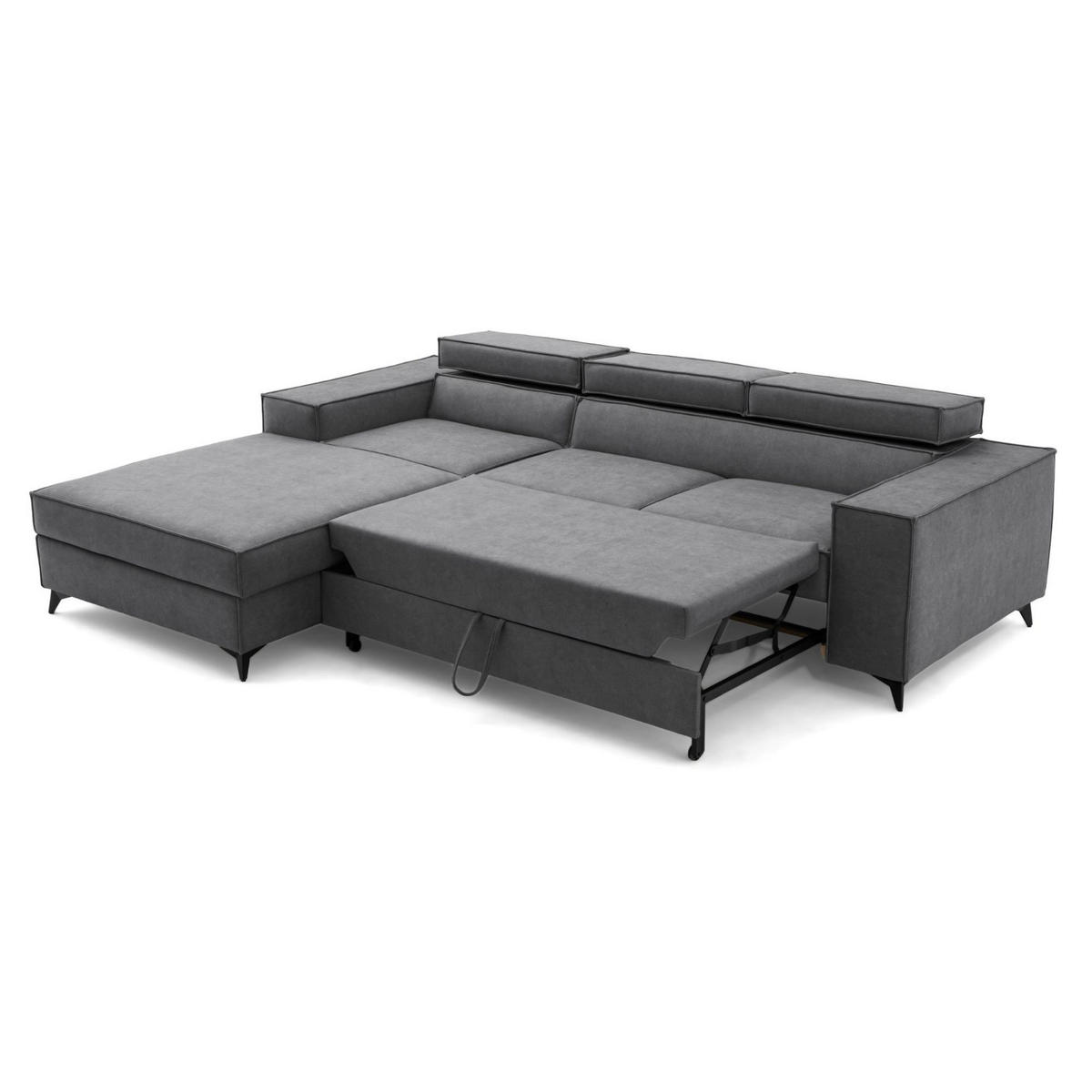 ECKSOFA PURE S Links mit Schlaffunktion 127x215 Velours Grau - Schwarz/Grau, Holz/Textil (281/204cm) - Muffo