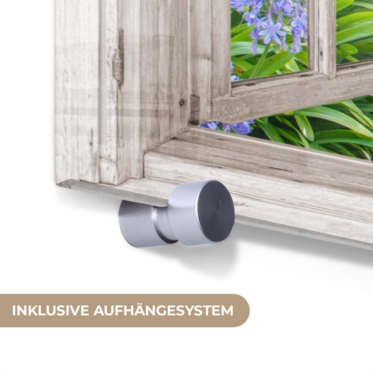ACRYLGLASBILD Hortensie - Fensterblick - Blumen - Sommer - Lila - Weg 90x60 cm - Lila, Glas (90/60cm) - MuchoWow