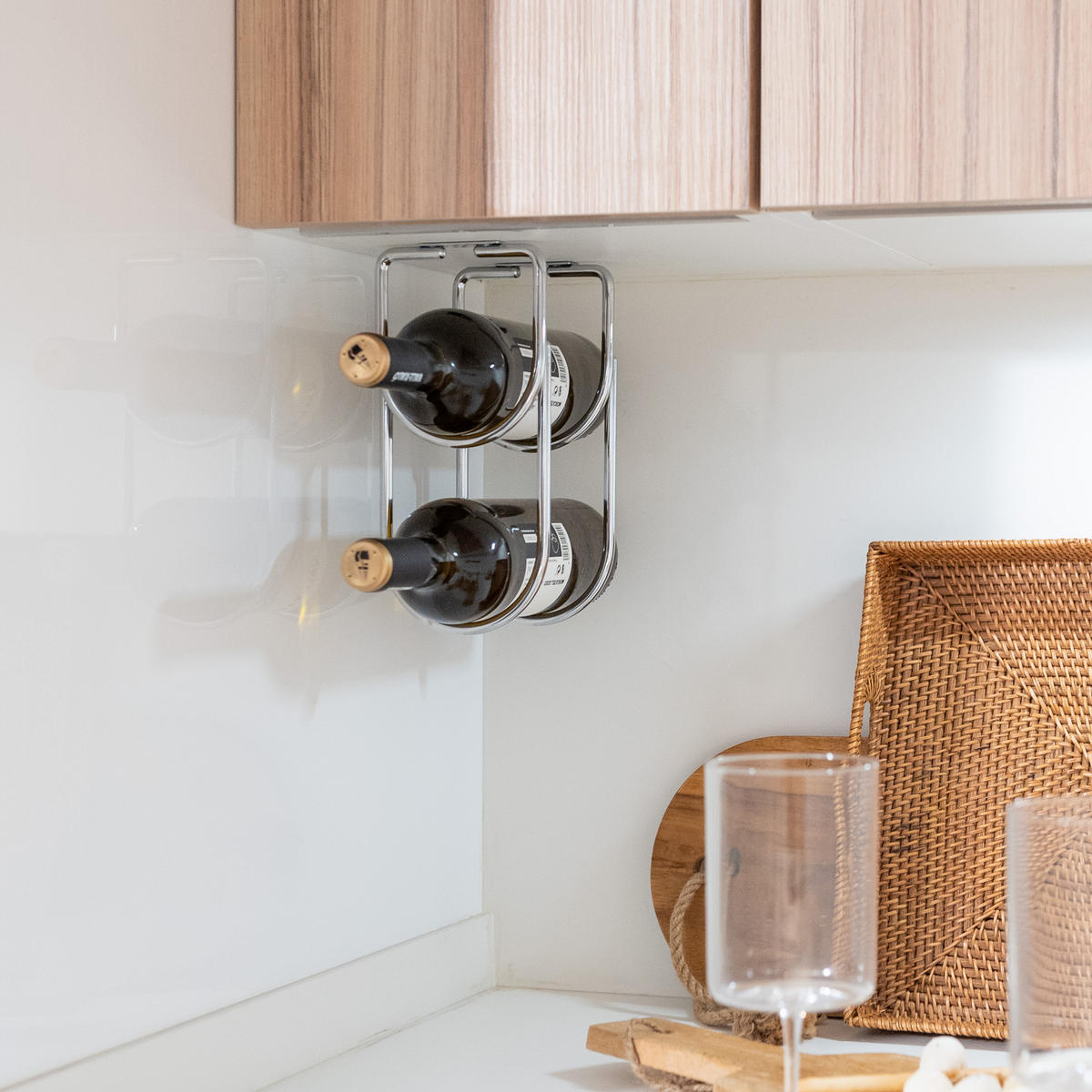 FLASCHENHALTER mit 2 Aussparungen für Möbel, verchromt, Stahl - Chromfarben, Metall (12.5/8/15cm) - EMUCA