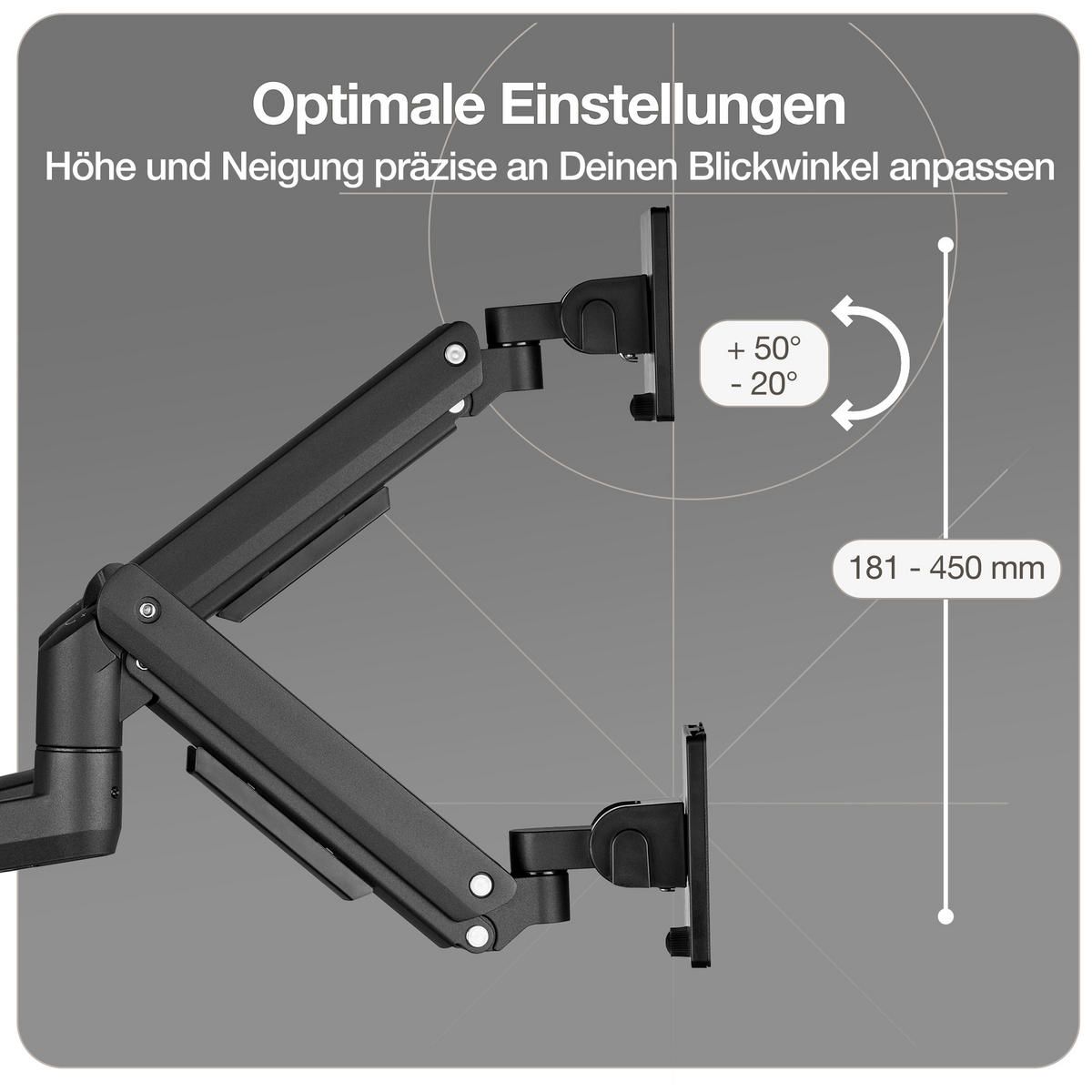 MONITORARM Doppel-Monitorarm in schwarz mit Gasfeder für 2 Monitore 17–35 Zoll bis je 20kg / Schwarz - Schwarz, Metall (25/50/13cm) - ASSMANN