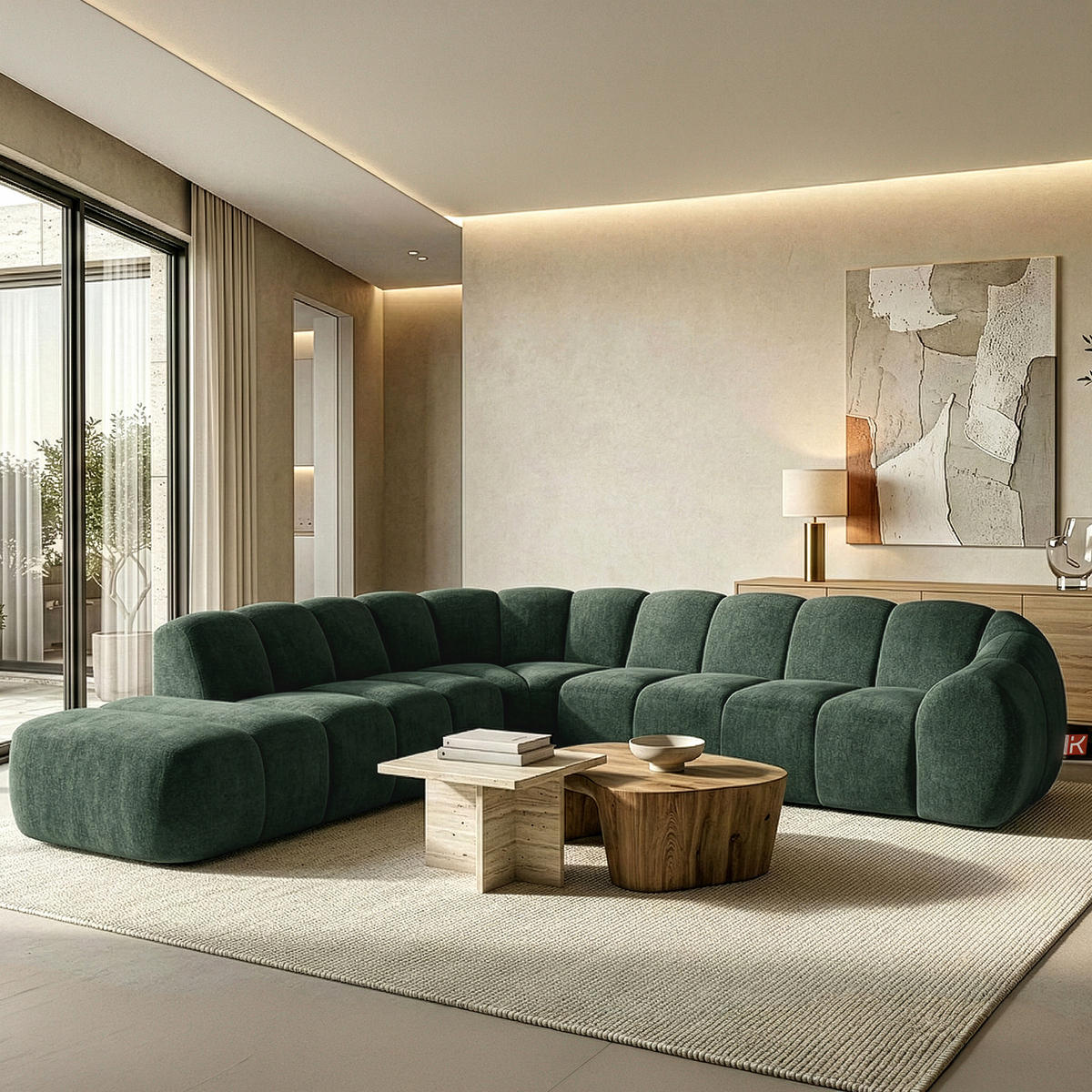 ECKSOFA LINKS FLAVA, Dunkelgrün - Dunkelgrün, Holz/Holzwerkstoff (310/314cm) - KONSIMO®