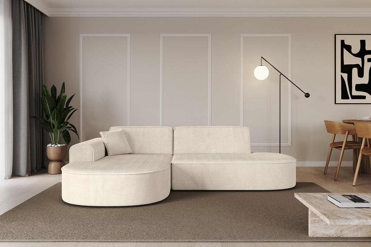 ECKSOFA Ottomane Links MARI-L1 - 232x163x73,5 cm Beige Cord - Beige/Schwarz, Holzwerkstoff/Kunststoff (163/234cm) - ALTDECOR