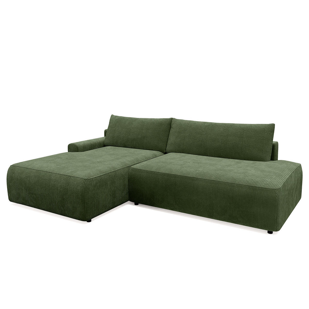 ECKSOFA mit Schlaffunktion - Longchair - Schwarz/Grün, Kunststoff/Textil (253/167cm) - home24