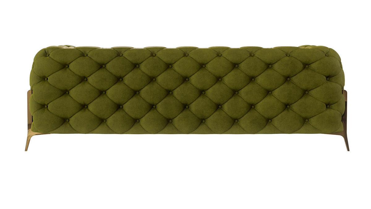CHESTERFIELD-SOFA 3-Sitzer Lexi Olive Samt - Goldfarben/Olivgrün, Holz/Textil (225/75/100cm) - S-Style Möbel