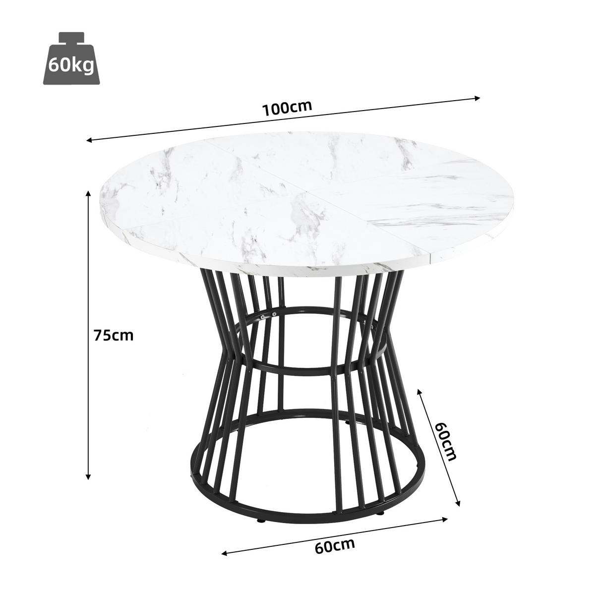 JÍDELNÍ stůl 100/100/75 cm černý z MDF a kovu s mramorovým dekorem - bílá, kompozitní dřevo (100/75/100cm) - OKWISH
