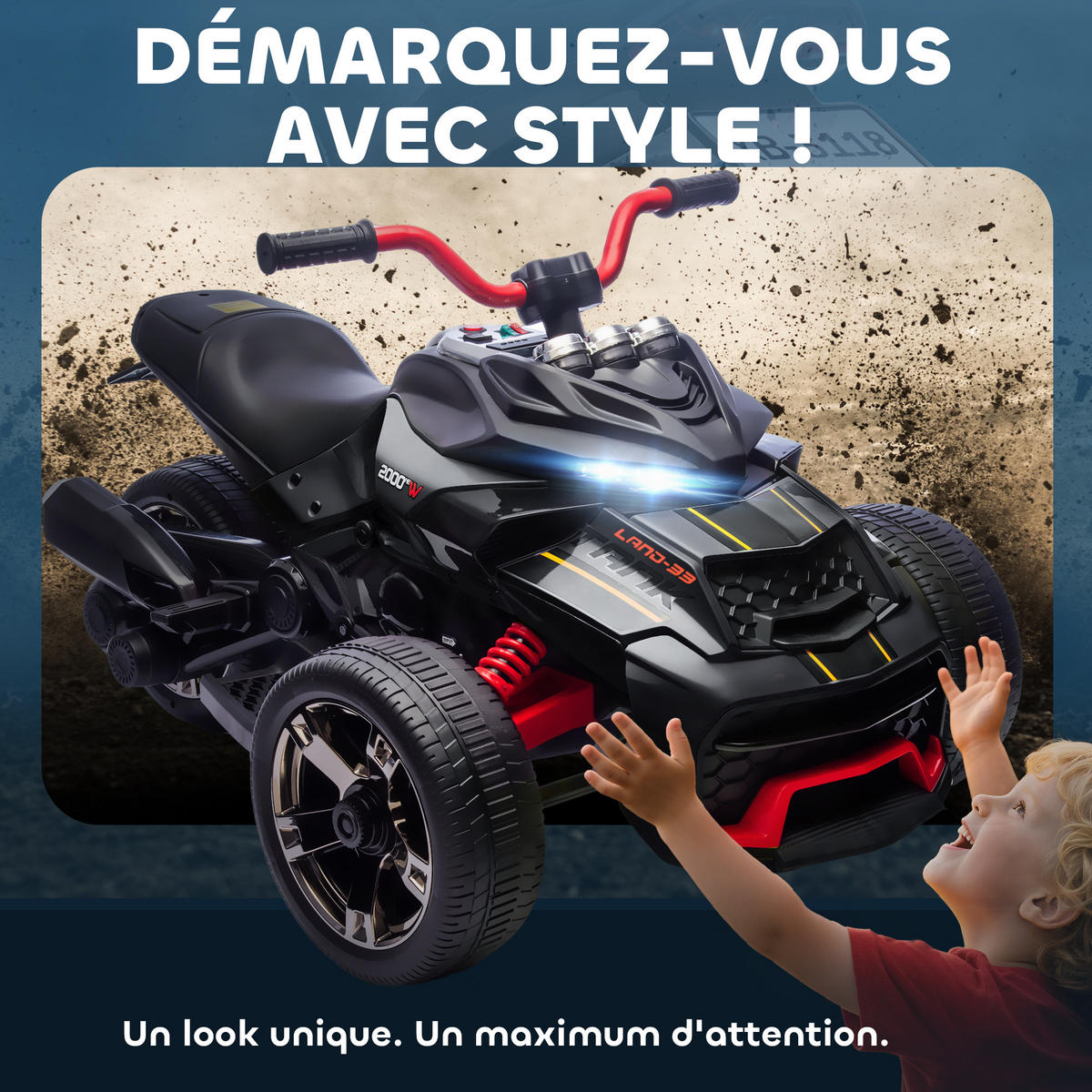 ELEKTRO-QUAD DE-13071 2 Motoren Schwarz - Schwarz, Metall (113/74/63cm) - ComfortXL