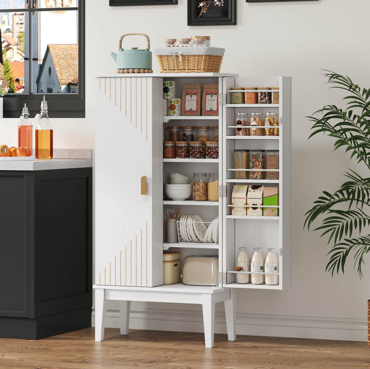 BUFFET 120/30/59 cm Weiß aus MDF mit 2 Türen - Weiß, Holzwerkstoff (59/120/30cm) - OKWISH