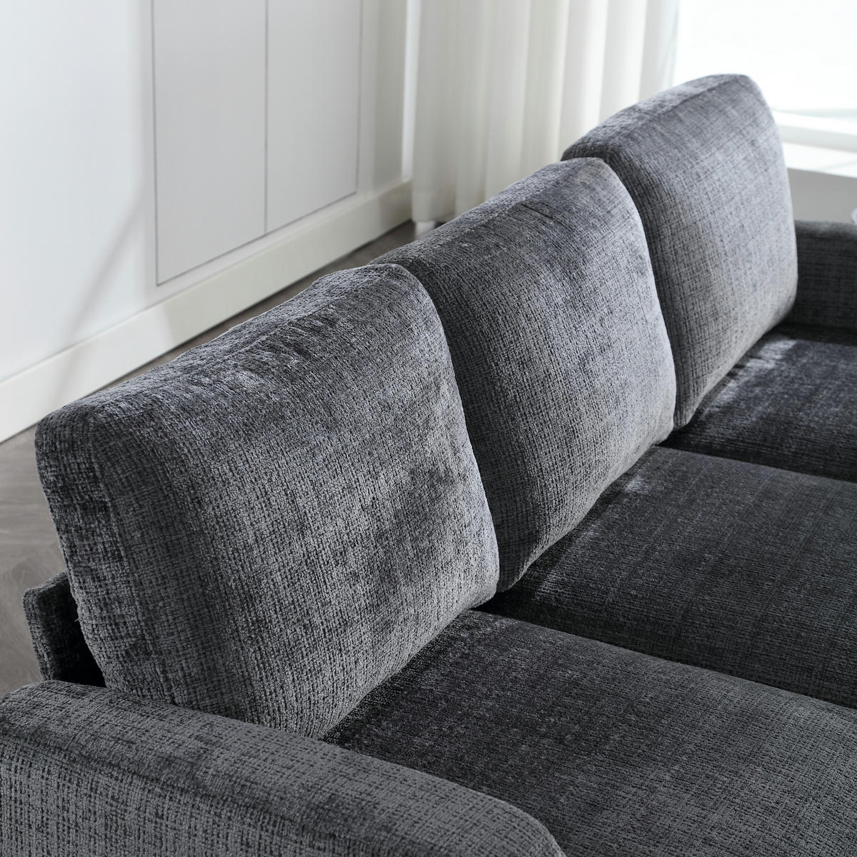 SITZGARNITUR 4-SITZER Chenille Grau mit Stauraum - Grau, Holzwerkstoff/Kunststoff (196.5/77/75cm) - WISHDOR