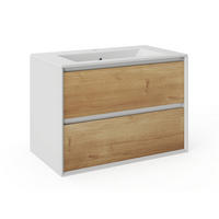 EINZELWASCHTISCH - 80cm x 45.6cm - MDF - naturfarben hell, weiß - LANNICK - Naturfarben, Keramik (80/55/45.6cm) - Vente-Unique