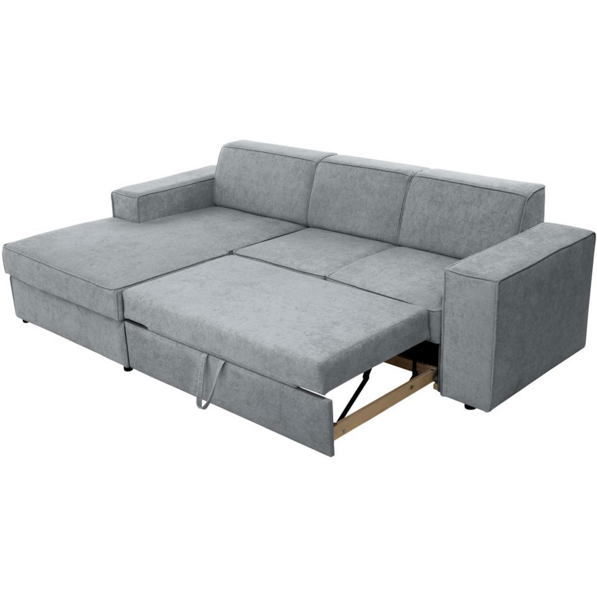 ECKSCHLAFSOFA mit Schlaffunktion Pedro L hellgrau links - Hellgrau/Schwarz, Kunststoff/Textil (267/160cm) - Beautysofa