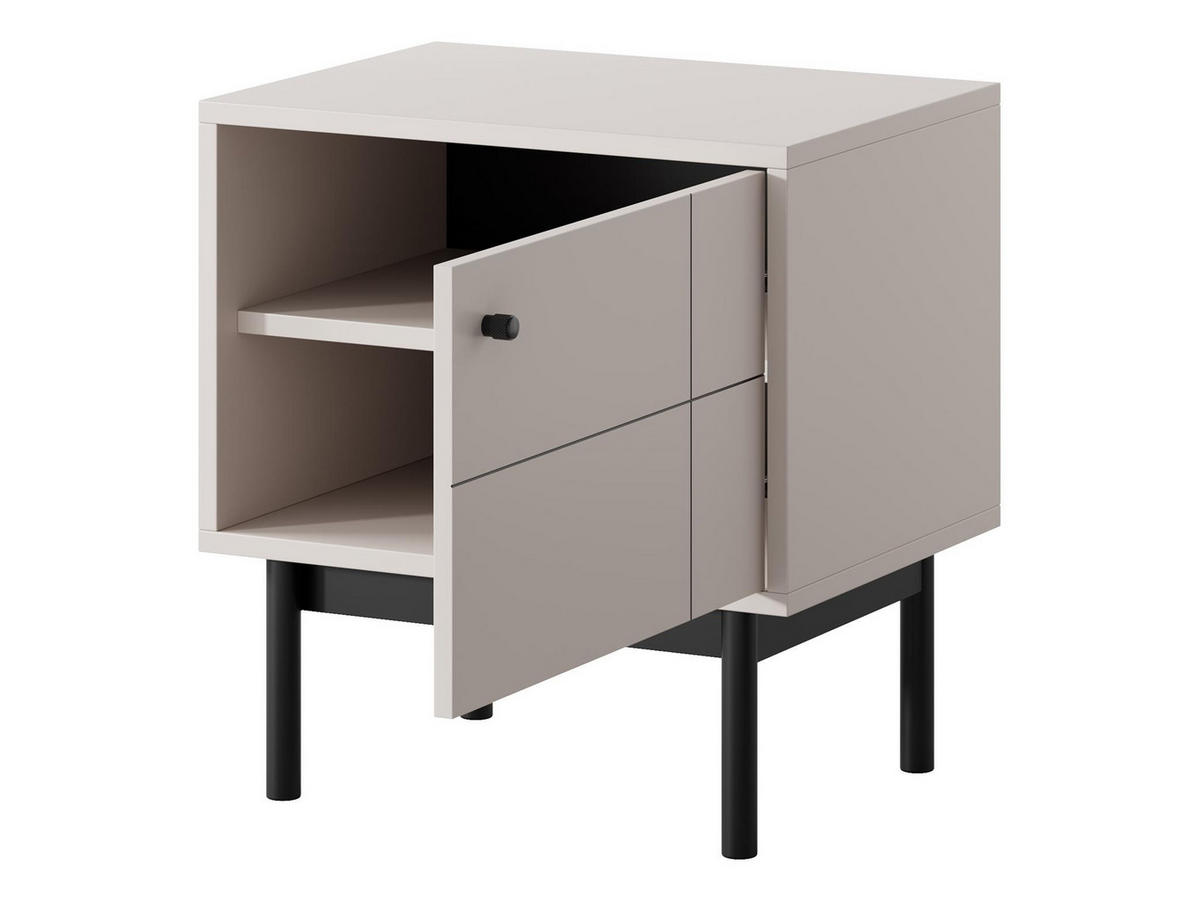NACHTTISCH Panda Beige, Schwarze Beine, Nachtkommode - Beige/Schwarz, Holzwerkstoff (54/57/39cm) - Bettso