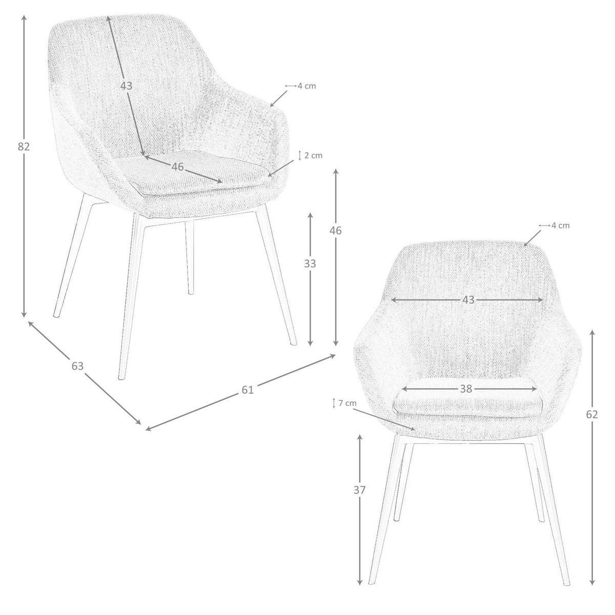 STUHL Stuhl aus grau meliertem Stoff 61/63/82cm - Blaugrau/Robinienfarben, Textil/Metall (61/82/63cm) - ANGEL CERDA