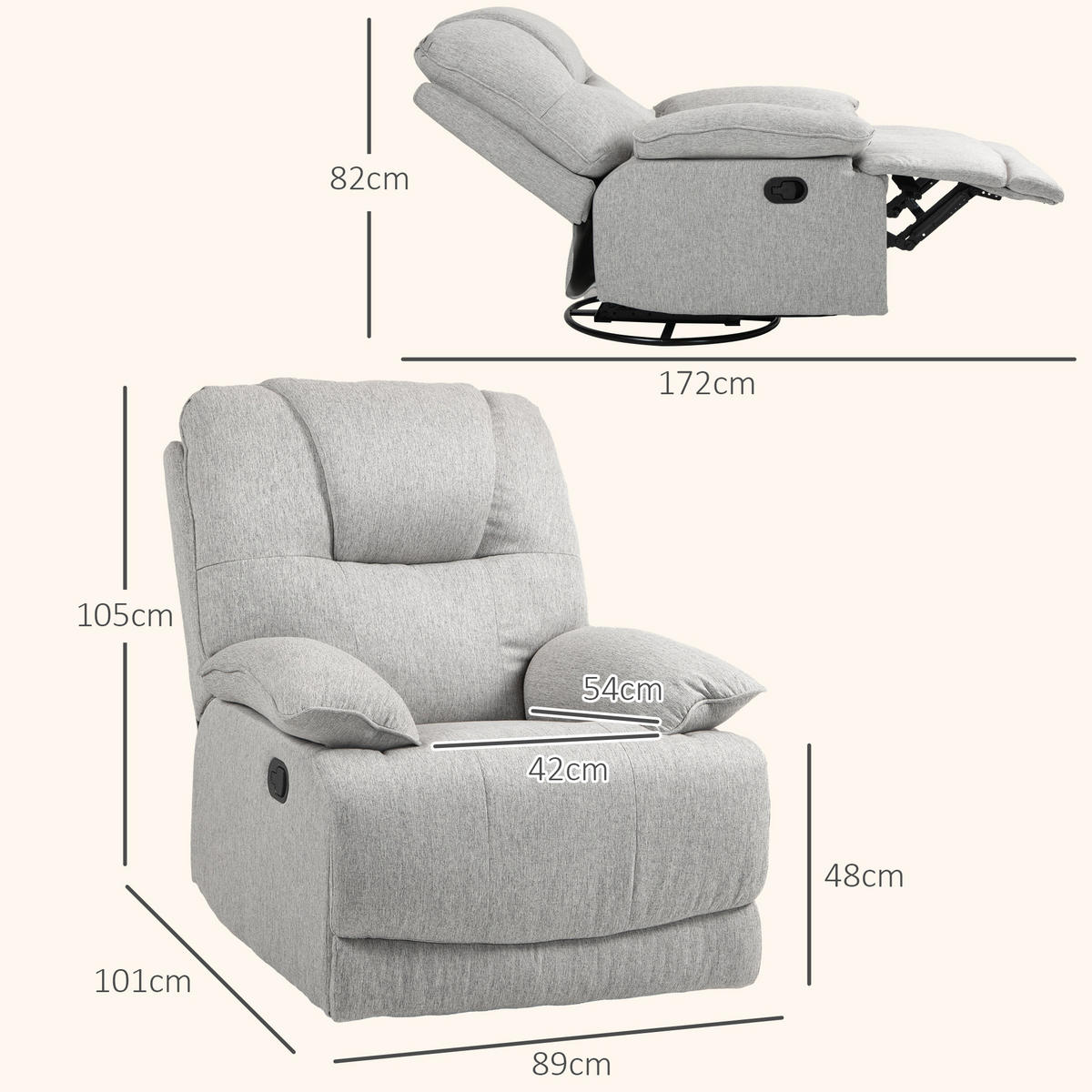 FERNSEHSESSEL Polyester, Schaumstoff Grau - Grau, Textil (101/105/89cm) - HOMCOM